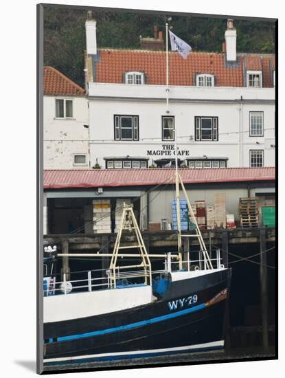 Fishing Boats in Whitby Harbour with Famous Magpie Cafe in Background, Yorkshire, England-John Woodworth-Mounted Photographic Print