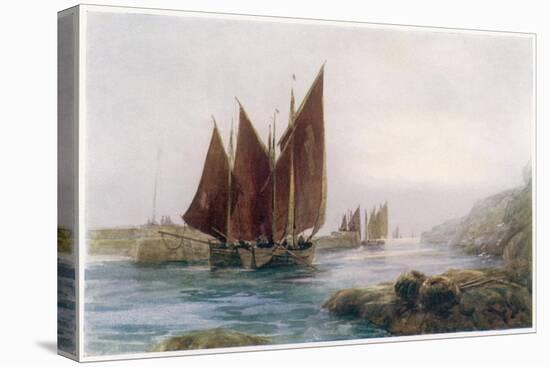 Fishing Boats Leaving the Harbour at Looe Cornwall-Maurice Randall-Stretched Canvas