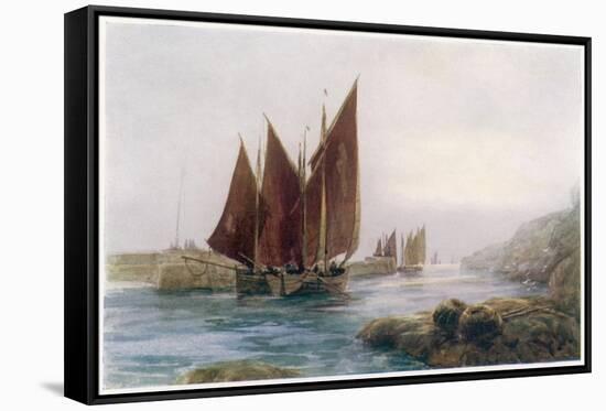 Fishing Boats Leaving the Harbour at Looe Cornwall-Maurice Randall-Framed Stretched Canvas