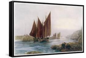 Fishing Boats Leaving the Harbour at Looe Cornwall-Maurice Randall-Framed Stretched Canvas