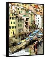 Fishing Boats Line the Launch Site in the Village of Riomaggiore, Cinque Terre, Tuscany, Italy-Richard Duval-Framed Stretched Canvas