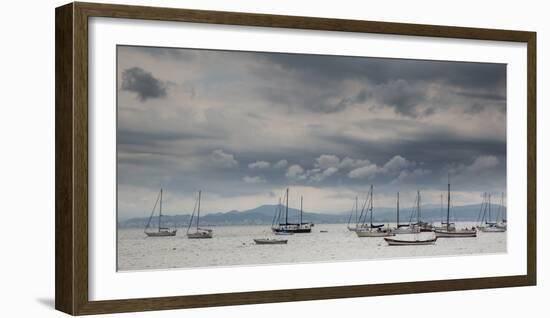 Fishing Boats Line Up Near the Coast of Florianopolis Island in Santa Catarina, Brazil-Alex Saberi-Framed Photographic Print