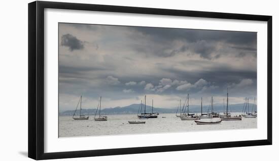 Fishing Boats Line Up Near the Coast of Florianopolis Island in Santa Catarina, Brazil-Alex Saberi-Framed Photographic Print