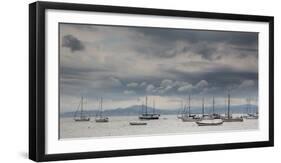 Fishing Boats Line Up Near the Coast of Florianopolis Island in Santa Catarina, Brazil-Alex Saberi-Framed Photographic Print