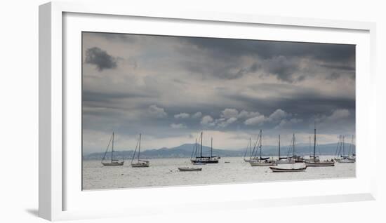 Fishing Boats Line Up Near the Coast of Florianopolis Island in Santa Catarina, Brazil-Alex Saberi-Framed Photographic Print