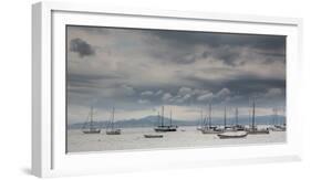 Fishing Boats Line Up Near the Coast of Florianopolis Island in Santa Catarina, Brazil-Alex Saberi-Framed Photographic Print