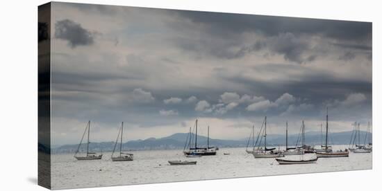 Fishing Boats Line Up Near the Coast of Florianopolis Island in Santa Catarina, Brazil-Alex Saberi-Stretched Canvas