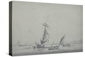 Fishing Boats: Low-Lying Shore, with a Windmill to the Left-William Anderson-Stretched Canvas