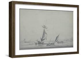Fishing Boats: Low-Lying Shore, with a Windmill to the Left-William Anderson-Framed Giclee Print