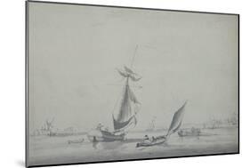 Fishing Boats: Low-Lying Shore, with a Windmill to the Left-William Anderson-Mounted Giclee Print