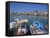 Fishing Boats Moored in Harbour, Aegina Town, Aegina, Saronic Islands, Greek Islands, Greece-Lightfoot Jeremy-Framed Stretched Canvas