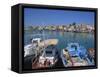 Fishing Boats Moored in Harbour, Aegina Town, Aegina, Saronic Islands, Greek Islands, Greece-Lightfoot Jeremy-Framed Stretched Canvas