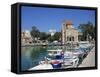 Fishing Boats Moored in Harbour and Domed Church, Aegina Town, Aegina, Saronic Islands, Greece-Lightfoot Jeremy-Framed Stretched Canvas
