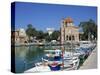 Fishing Boats Moored in Harbour and Domed Church, Aegina Town, Aegina, Saronic Islands, Greece-Lightfoot Jeremy-Stretched Canvas