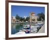 Fishing Boats Moored in Harbour and Domed Church, Aegina Town, Aegina, Saronic Islands, Greece-Lightfoot Jeremy-Framed Photographic Print