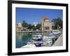 Fishing Boats Moored in Harbour and Domed Church, Aegina Town, Aegina, Saronic Islands, Greece-Lightfoot Jeremy-Framed Photographic Print