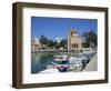 Fishing Boats Moored in Harbour and Domed Church, Aegina Town, Aegina, Saronic Islands, Greece-Lightfoot Jeremy-Framed Premium Photographic Print