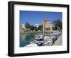 Fishing Boats Moored in Harbour and Domed Church, Aegina Town, Aegina, Saronic Islands, Greece-Lightfoot Jeremy-Framed Premium Photographic Print