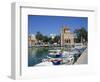 Fishing Boats Moored in Harbour and Domed Church, Aegina Town, Aegina, Saronic Islands, Greece-Lightfoot Jeremy-Framed Premium Photographic Print