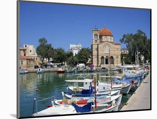 Fishing Boats Moored in Harbour and Domed Church, Aegina Town, Aegina, Saronic Islands, Greece-Lightfoot Jeremy-Mounted Premium Photographic Print