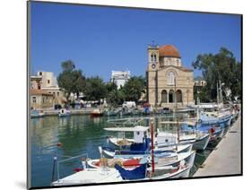 Fishing Boats Moored in Harbour and Domed Church, Aegina Town, Aegina, Saronic Islands, Greece-Lightfoot Jeremy-Mounted Premium Photographic Print