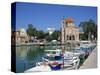 Fishing Boats Moored in Harbour and Domed Church, Aegina Town, Aegina, Saronic Islands, Greece-Lightfoot Jeremy-Stretched Canvas