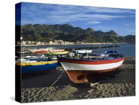 Fishing Boats on Beach, Giardini Naxos, Sicily, Italy, Mediterranean, Europe-Stuart Black-Stretched Canvas