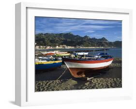 Fishing Boats on Beach, Giardini Naxos, Sicily, Italy, Mediterranean, Europe-Stuart Black-Framed Photographic Print