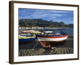 Fishing Boats on Beach, Giardini Naxos, Sicily, Italy, Mediterranean, Europe-Stuart Black-Framed Photographic Print