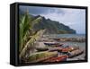 Fishing Boats on Beach, Overcast Sky and Coast, Martinique, Lesser Antilles, French West Indies-Traverso Doug-Framed Stretched Canvas