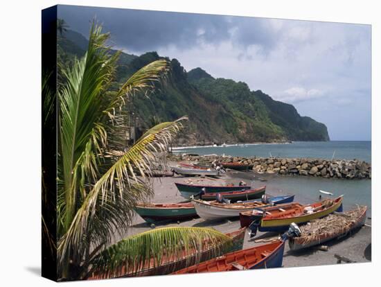Fishing Boats on Beach, Overcast Sky and Coast, Martinique, Lesser Antilles, French West Indies-Traverso Doug-Stretched Canvas