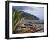 Fishing Boats on Beach, Overcast Sky and Coast, Martinique, Lesser Antilles, French West Indies-Traverso Doug-Framed Photographic Print