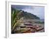 Fishing Boats on Beach, Overcast Sky and Coast, Martinique, Lesser Antilles, French West Indies-Traverso Doug-Framed Photographic Print