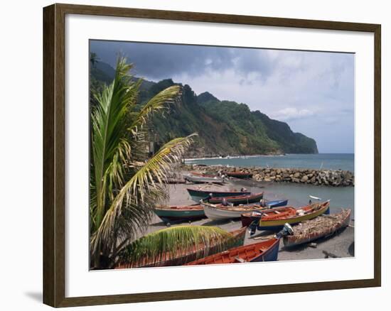 Fishing Boats on Beach, Overcast Sky and Coast, Martinique, Lesser Antilles, French West Indies-Traverso Doug-Framed Photographic Print
