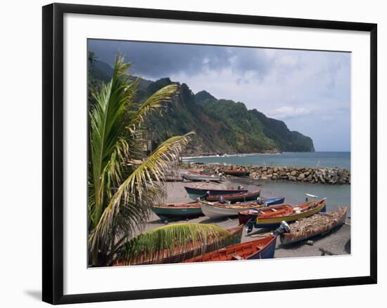 Fishing Boats on Beach, Overcast Sky and Coast, Martinique, Lesser Antilles, French West Indies-Traverso Doug-Framed Photographic Print