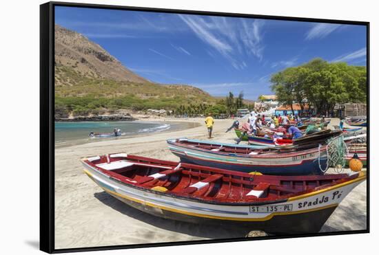 Fishing Boats on Beach, Tarrafal, Santiago Island, Cape Verde-Peter Adams-Framed Stretched Canvas