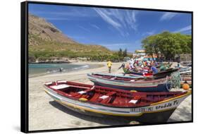 Fishing Boats on Beach, Tarrafal, Santiago Island, Cape Verde-Peter Adams-Framed Stretched Canvas