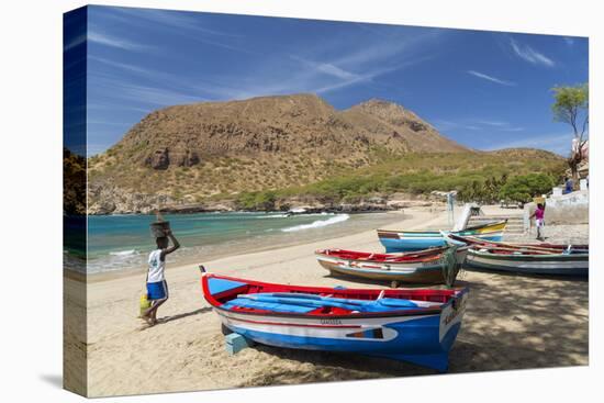 Fishing Boats on Beach, Tarrafal, Santiago Island, Cape Verde-Peter Adams-Stretched Canvas