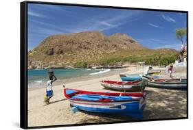 Fishing Boats on Beach, Tarrafal, Santiago Island, Cape Verde-Peter Adams-Framed Stretched Canvas