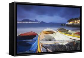 Fishing Boats on Copacabana Beach at Dusk, Rio de Janeiro, Brazil, South America-Ian Trower-Framed Stretched Canvas