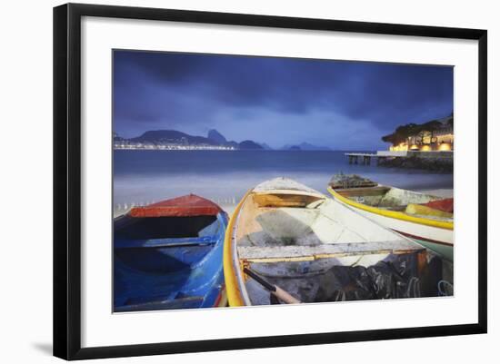 Fishing Boats on Copacabana Beach at Dusk, Rio de Janeiro, Brazil, South America-Ian Trower-Framed Photographic Print