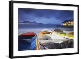 Fishing Boats on Copacabana Beach at Dusk, Rio de Janeiro, Brazil, South America-Ian Trower-Framed Photographic Print