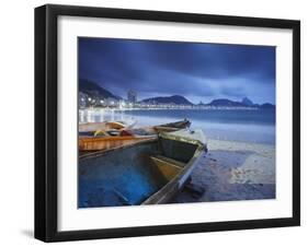 Fishing Boats on Copacabana Beach at Dusk, Rio De Janeiro, Brazil-Ian Trower-Framed Photographic Print