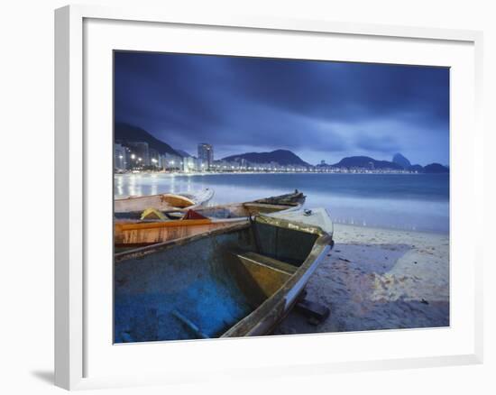 Fishing Boats on Copacabana Beach at Dusk, Rio De Janeiro, Brazil-Ian Trower-Framed Photographic Print