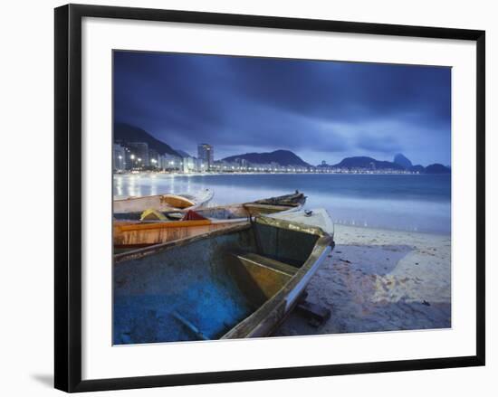 Fishing Boats on Copacabana Beach at Dusk, Rio De Janeiro, Brazil-Ian Trower-Framed Photographic Print