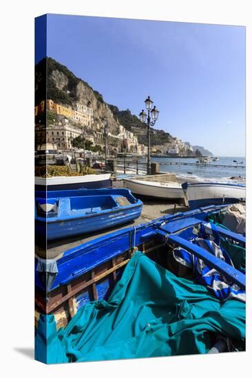 Fishing Boats on Shore, Amalfi Waterfront, Costiera Amalfitana (Amalfi Coast), Campania, Italy-Eleanor Scriven-Stretched Canvas