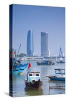 Fishing Boats on Song River and City Skyline, Da Nang, Vietnam, Indochina, Southeast Asia, Asia-Ian Trower-Stretched Canvas