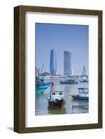 Fishing Boats on Song River and City Skyline, Da Nang, Vietnam, Indochina, Southeast Asia, Asia-Ian Trower-Framed Photographic Print