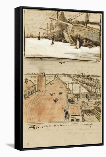 Fishing Boats on the Beach and Rooftops-Vincent van Gogh-Framed Stretched Canvas