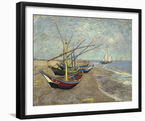 Fishing Boats On The Beach At Les Saintes-Maries-de-la-Mer-Vincent Van Gogh-Framed Giclee Print